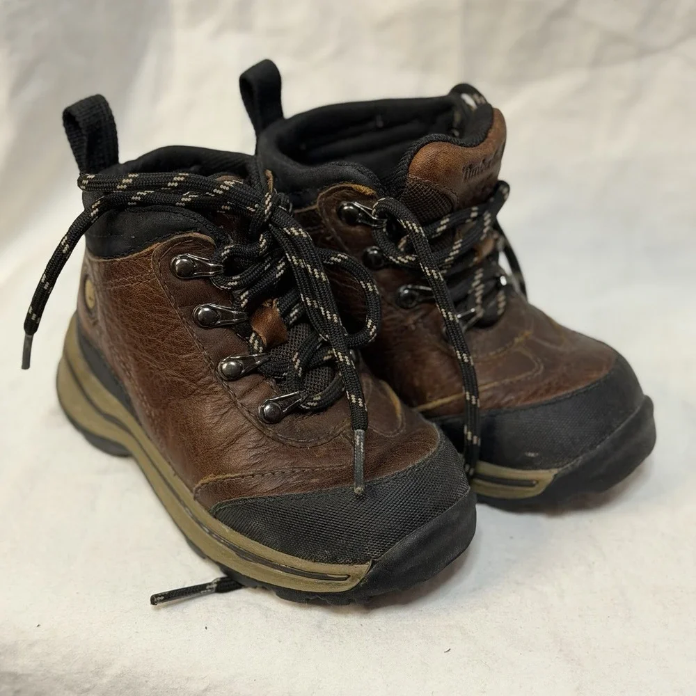 Timberland Boys Back Road 22813 Brown Black Hiking Boots Ankle Lace Up 7 Toddler